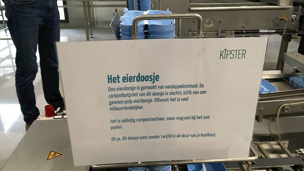 Het eierdoosje is gemaakt van aardappelzetmeel.