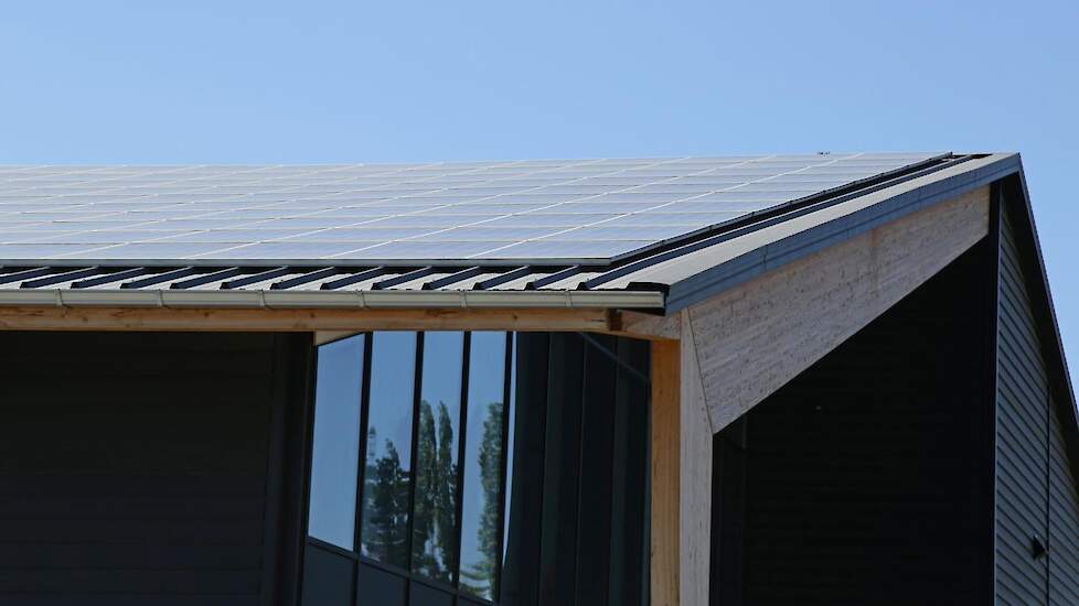 Zonnepanelen op het dak die ervoor zorgen dat Lamberdina’s Hoeve energieneutraal is.