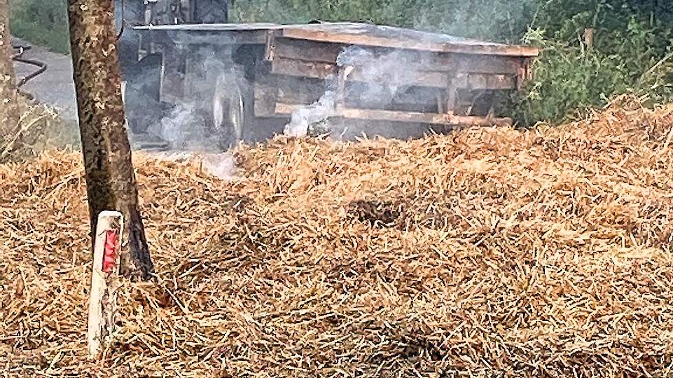 Daags na de brand hielpen collega-agrariërs mee het verbrande stro op te ruimen.