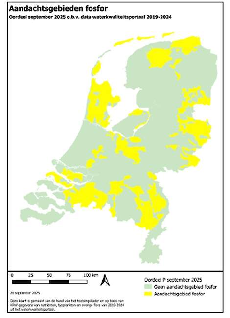 Voorlopige kaart met de aandachtsgebieden fosfor.